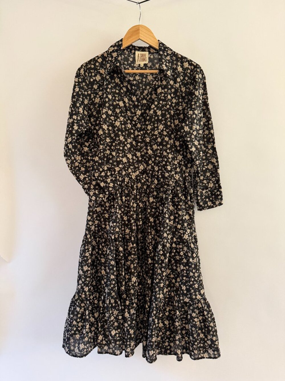 A Shirt Thing Scarlett Tiered Tie-Front Dress Black Floral